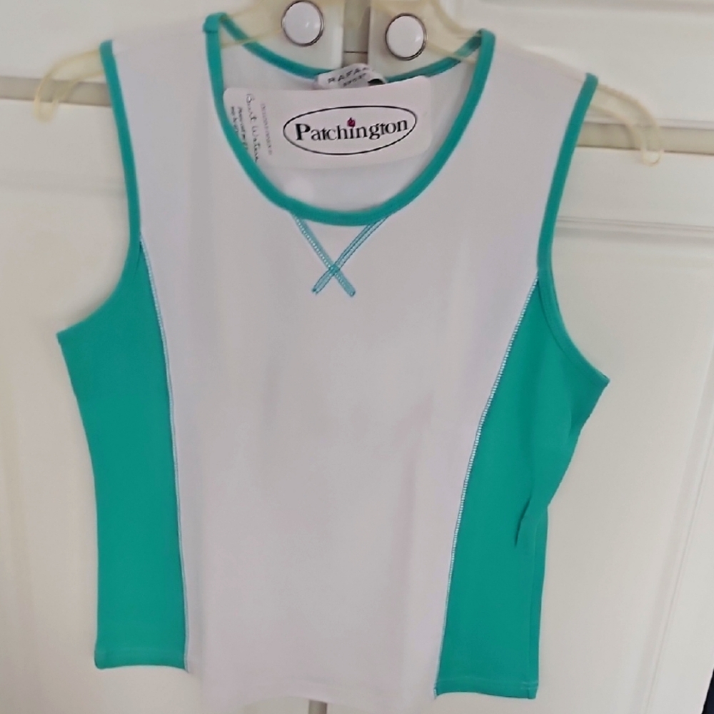 Patchington White and Teal Sleeveless Top Size L